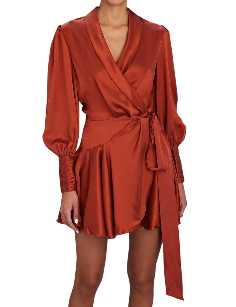 Zimmermann Silk Wrap Mini Dress | Pumpkin/Red, Silk, Cocktail, Dolman Sleeves