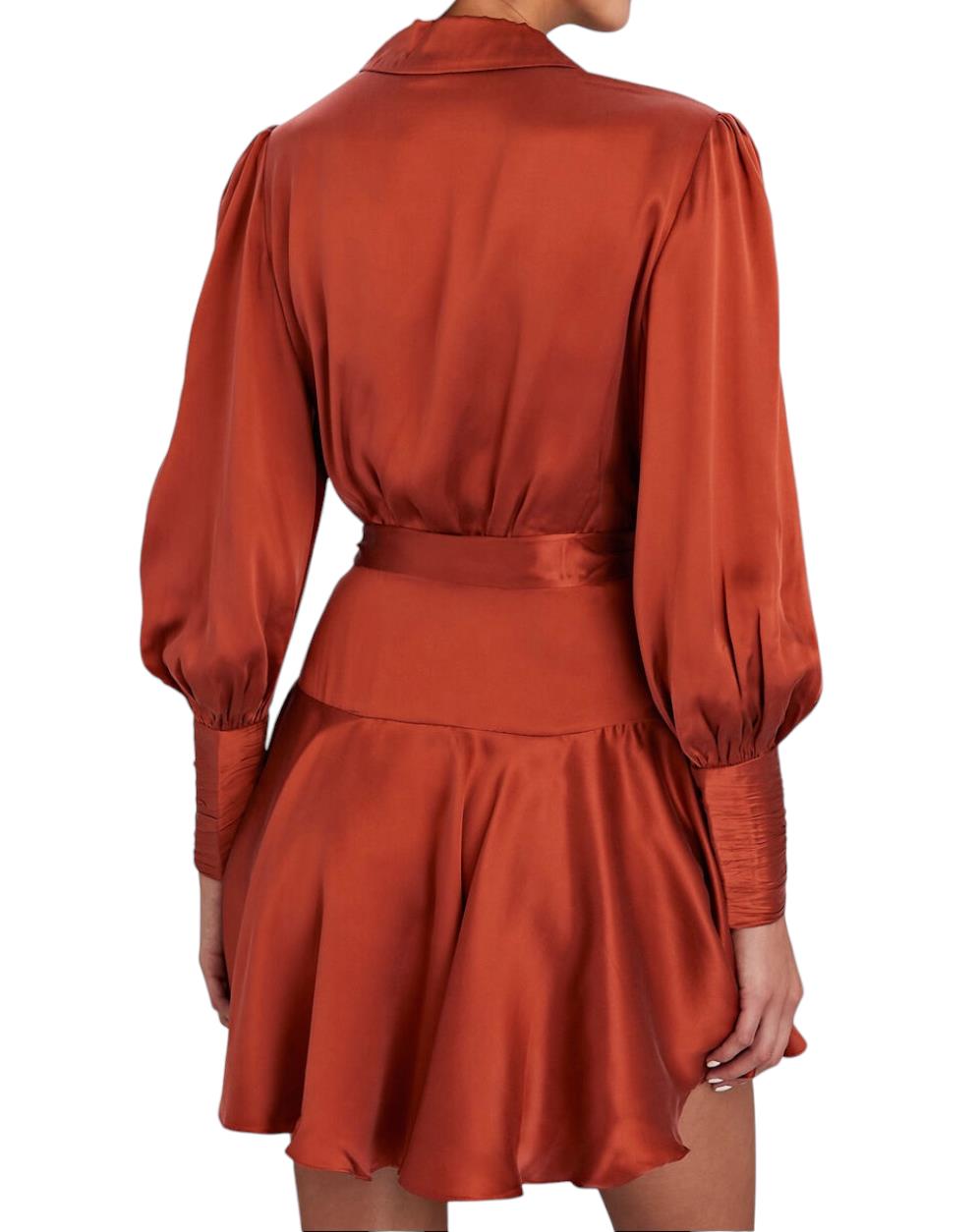 Zimmermann Silk Wrap Mini Dress | Pumpkin/Red, Silk, Cocktail, Dolman Sleeves