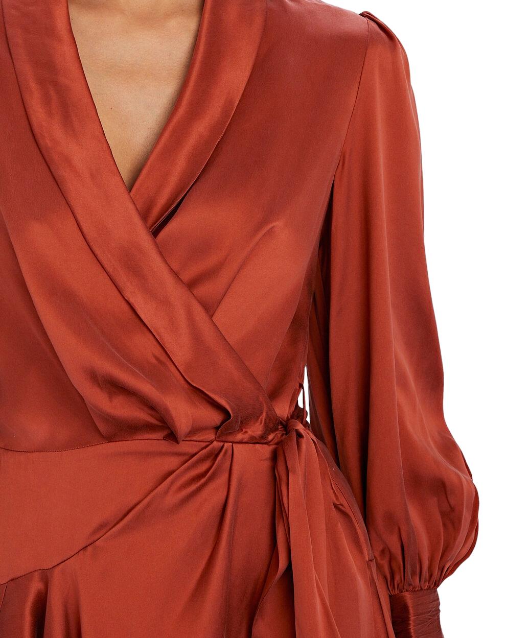 Zimmermann Silk Wrap Mini Dress | Pumpkin/Red, Silk, Cocktail, Dolman Sleeves
