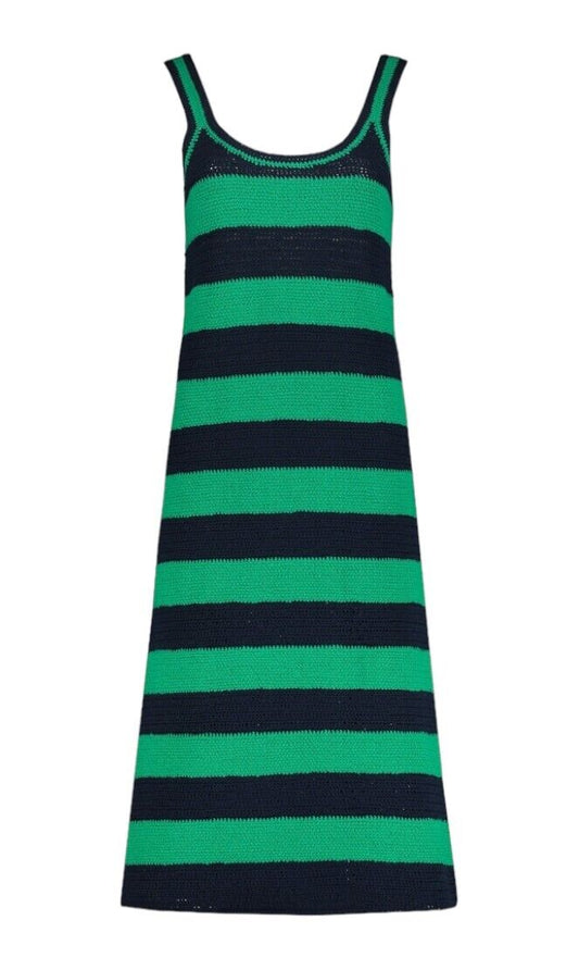 Zimmermann Tiggy Scoop Neck Midi Dress | Navy/Green, Stripe, Knitted/Crochet