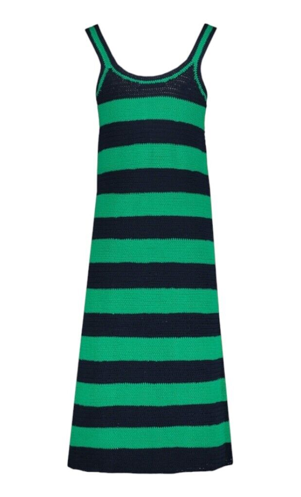 Zimmermann Tiggy Scoop Neck Midi Dress | Navy/Green, Stripe, Knitted/Crochet