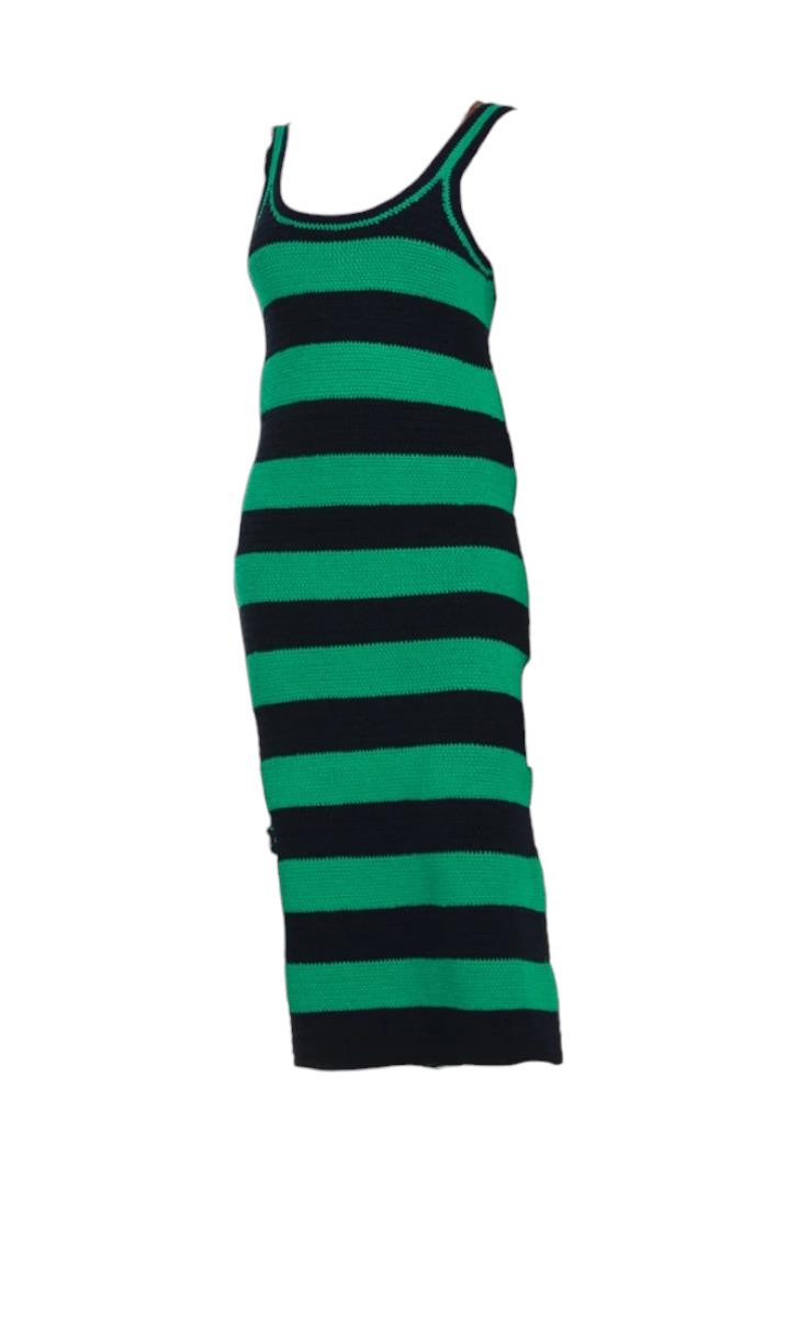 Zimmermann Tiggy Scoop Neck Midi Dress | Navy/Green, Stripe, Knitted/Crochet