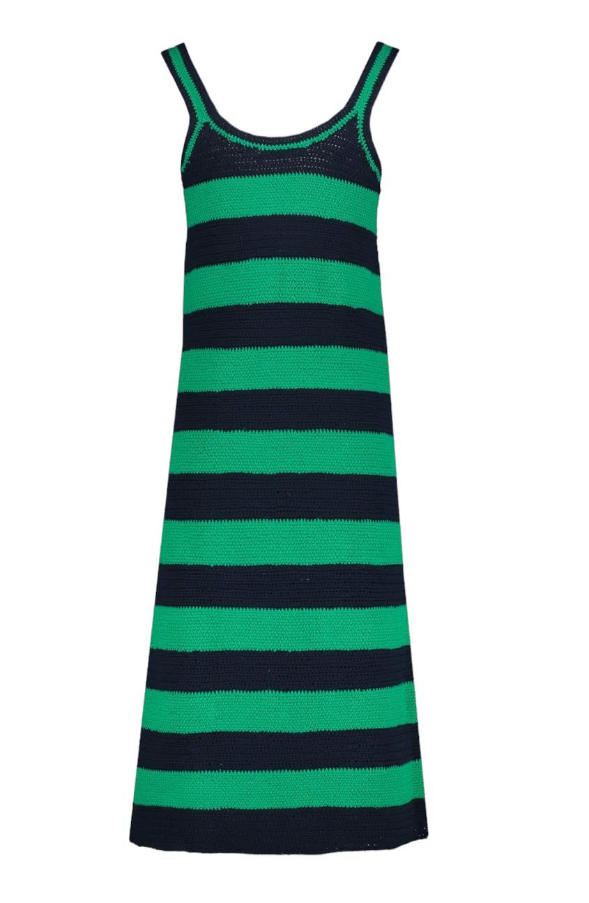 Zimmermann Tiggy Scoop Neck Midi Dress | Navy/Green, Stripe, Knitted/Crochet