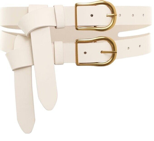 Zimmermann Double Buckle Waist Belt | Cream/Off-White, Gold hardware, Leather