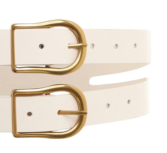 Zimmermann Double Buckle Waist Belt | Cream/Off-White, Gold hardware, Leather