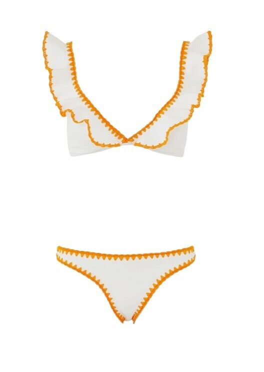 Zimmermann Halycon Crochet Frill Bikini |Yellow/White, Shoulder Frills, Low Rise