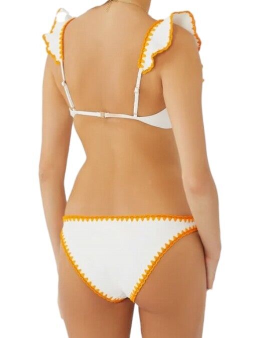 Zimmermann Halycon Crochet Frill Bikini |Yellow/White, Shoulder Frills, Low Rise