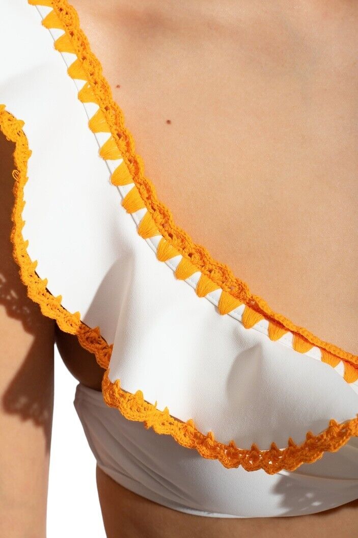 Zimmermann Halycon Crochet Frill Bikini |Yellow/White, Shoulder Frills, Low Rise