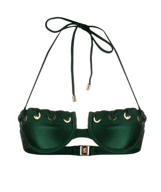 Zimmermann Devi Eyelet Balconette Bra | Emerald Green/Gold, Underwire, Straps