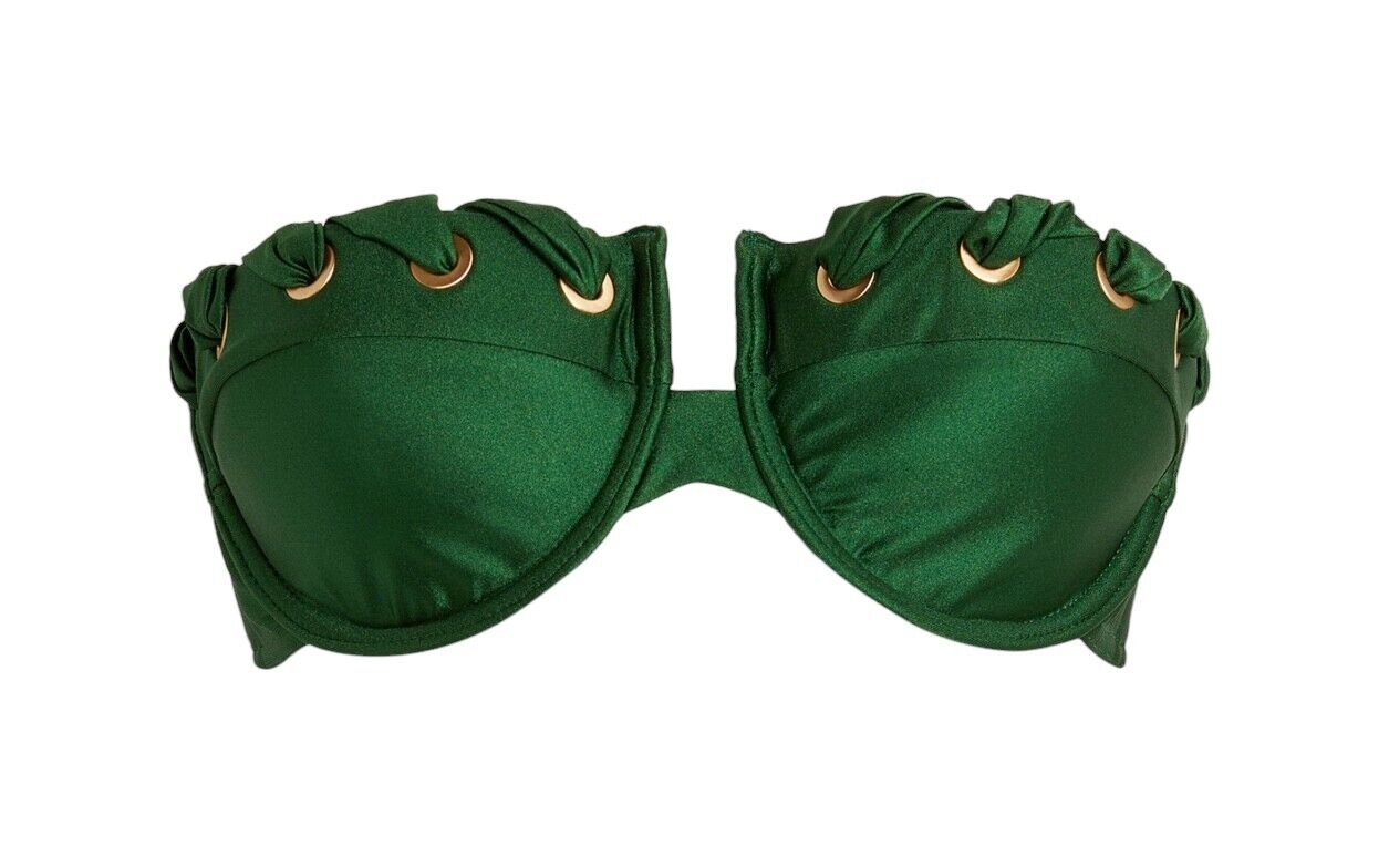 Zimmermann Devi Eyelet Balconette Bra | Emerald Green/Gold, Underwire, Straps