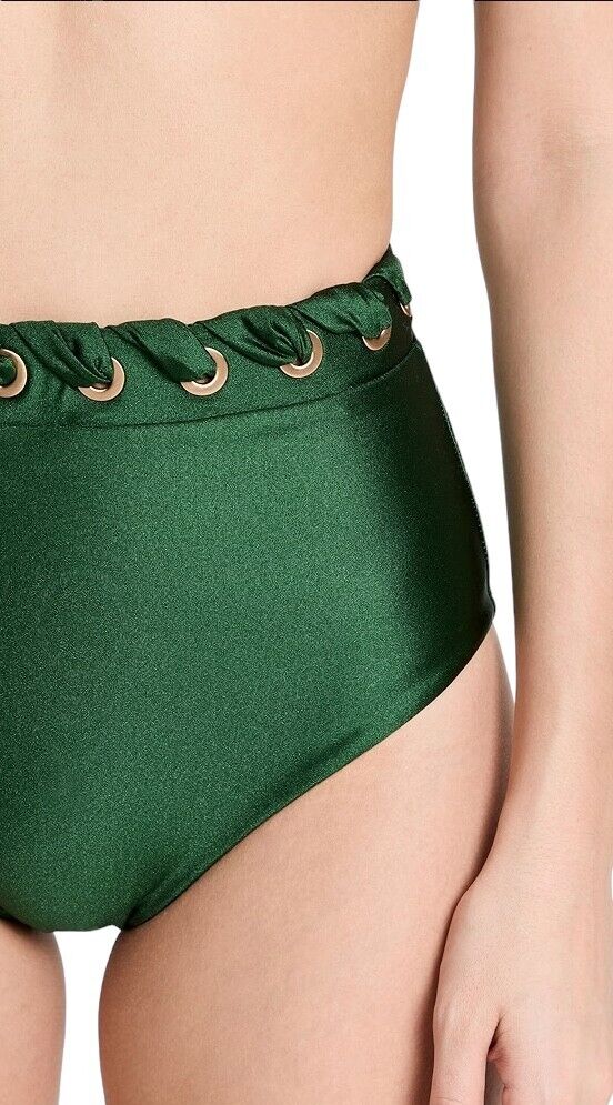 Zimmermann Devi Eyelet High Waist Pants | Bikini Bottoms, Emerald Green/Gold