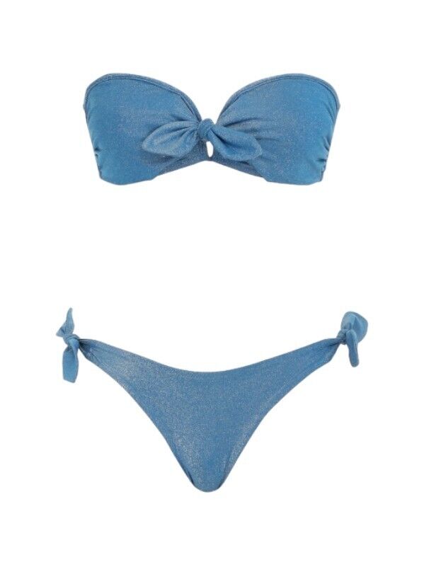 Zimmermann Raie Lurex Tie Bikini | Blue, Lurex, Bandeau, Remove Straps, Low Rise