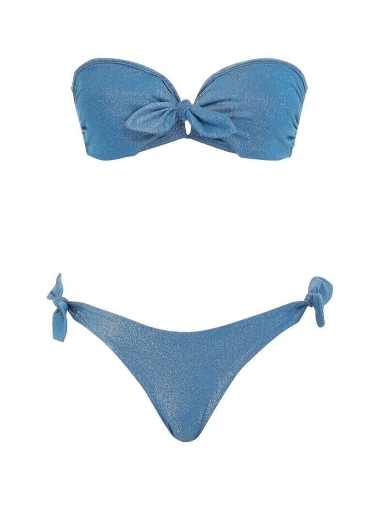 Zimmermann Raie Lurex Tie Bikini | Blue, Lurex, Bandeau, Remove Straps, Low Rise