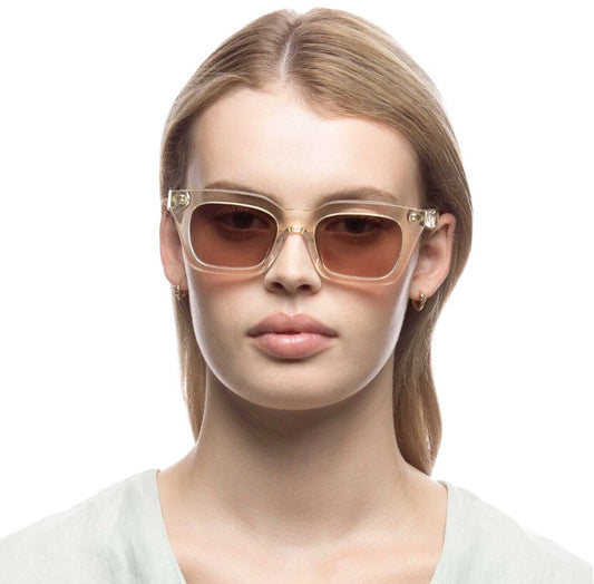 Oroton Astrid Sunglasses | Sand, Square, Clear Acetate, Grey Lenses, Hand Made