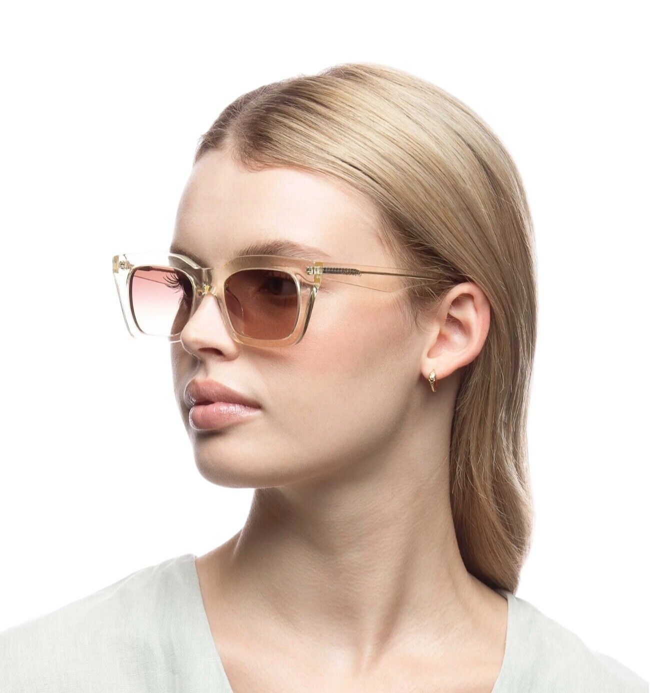 Oroton Astrid Sunglasses | Sand, Square, Clear Acetate, Grey Lenses, Hand Made