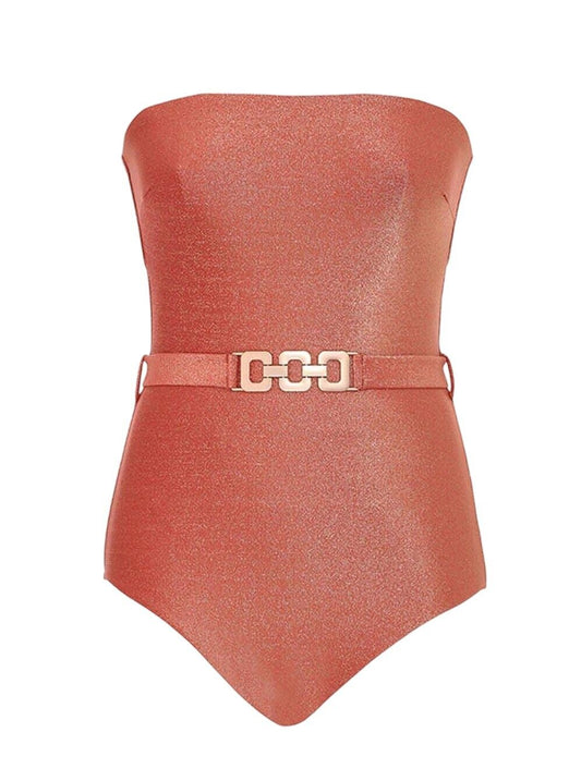 Zimmermann Devi Lurex Chain Link One PIece |Coral, Removable belt, Full Coverage