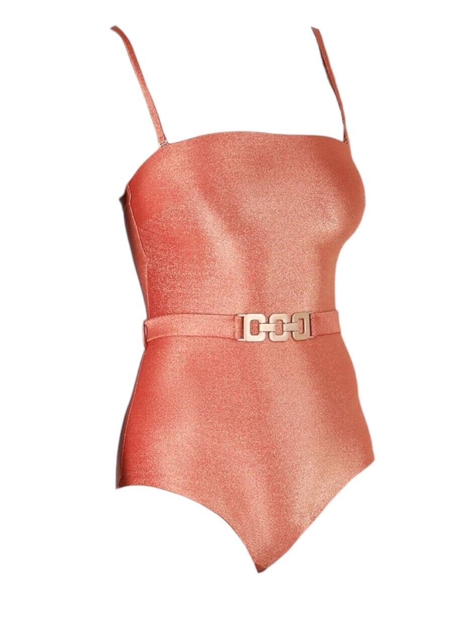 Zimmermann Devi Lurex Chain Link One PIece |Coral, Removable belt, Full Coverage