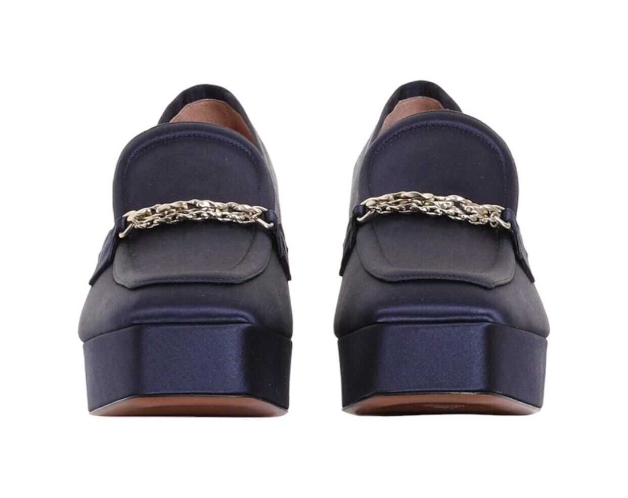 Zimmermann Crescent Satin Loafer | Navy Blue, Platform, Gold Chain,Italian Made