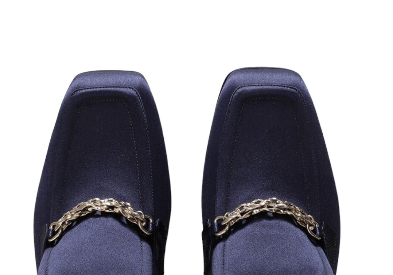 Zimmermann Crescent Satin Loafer | Navy Blue, Platform, Gold Chain,Italian Made