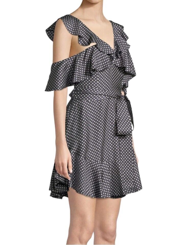 Zimmermann Painted Heart V Dress | Grey/White Polka Dot, Frills, Ruffles, Silk