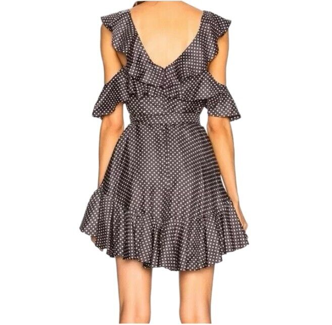 Zimmermann Painted Heart V Dress | Grey/White Polka Dot, Frills, Ruffles, Silk