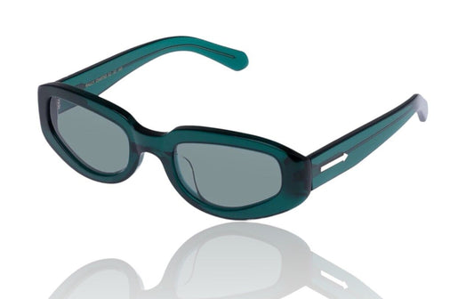 Karen Walker Rally Sunglasses |Emerald Acetate, Matching Green Lens, Gold Arrow