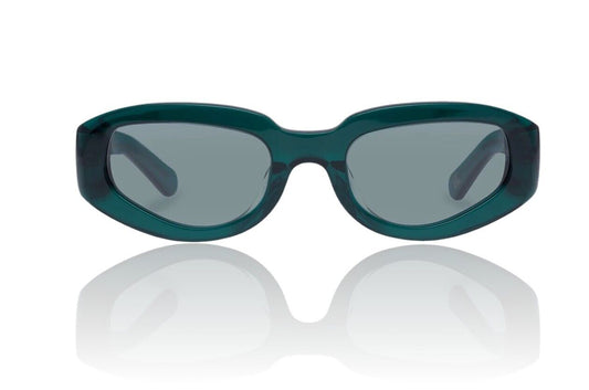 Karen Walker Rally Sunglasses |Emerald Acetate, Matching Green Lens, Gold Arrow