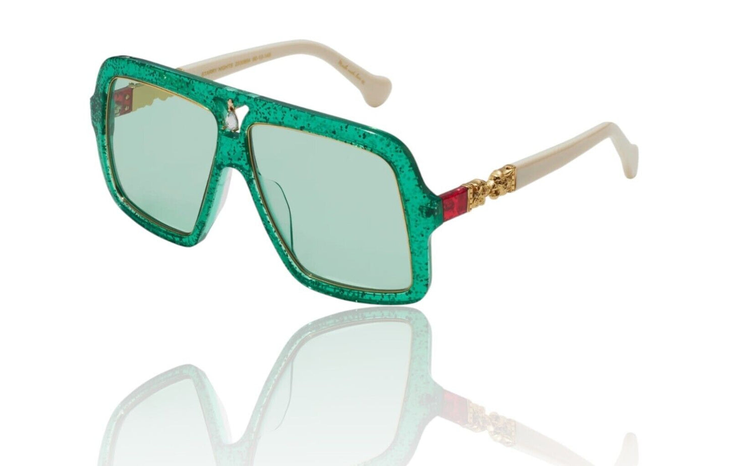 Camilla Starry Nights Sunglasses | Emerald Green Glitter, Hand-Made, Aviator