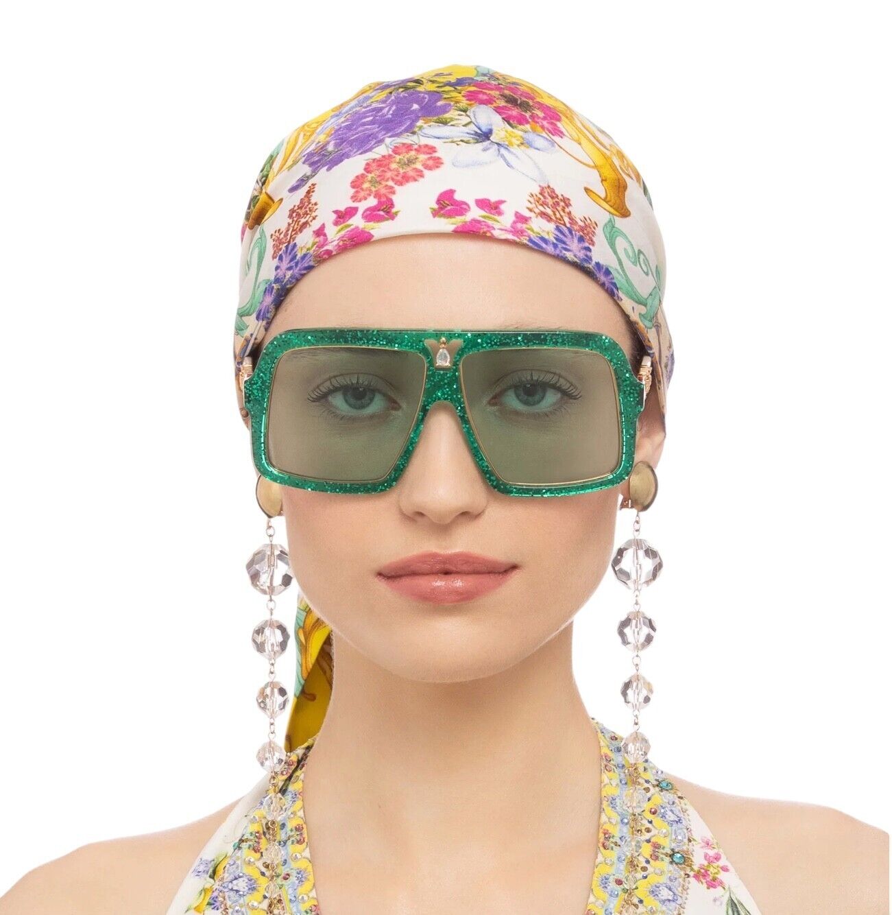 Camilla Starry Nights Sunglasses | Emerald Green Glitter, Hand-Made, Aviator