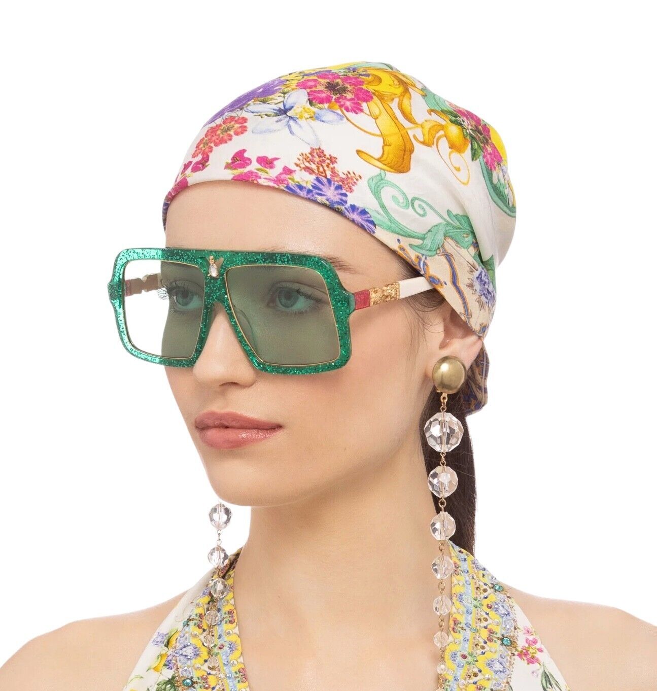 Camilla Starry Nights Sunglasses | Emerald Green Glitter, Hand-Made, Aviator