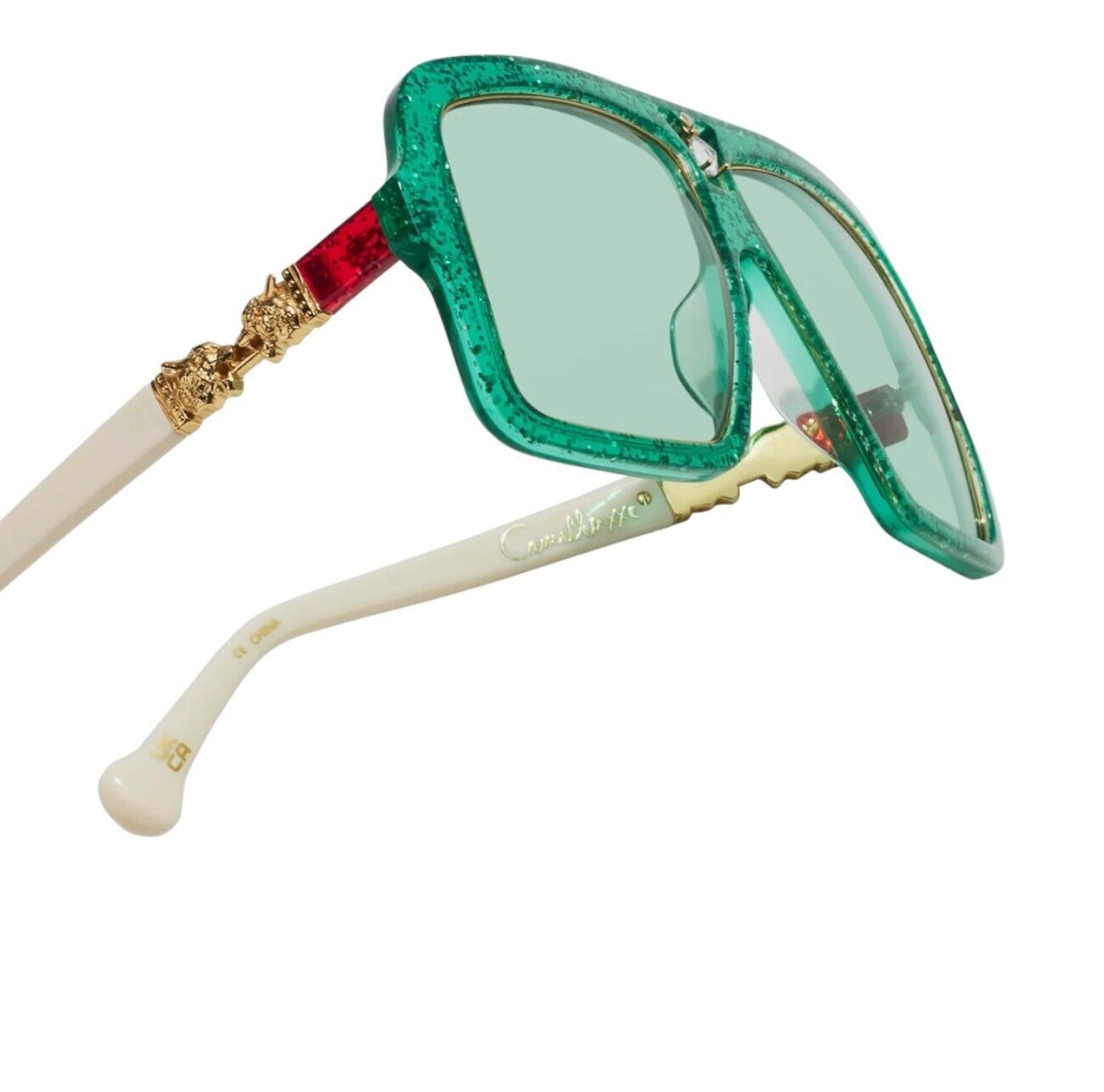 Camilla Starry Nights Sunglasses | Emerald Green Glitter, Hand-Made, Aviator