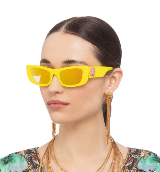 Camilla Ciao Ciao Sunglasses | Neon Yellow Acetate/Gold Jag, Rectangle, Mirrored