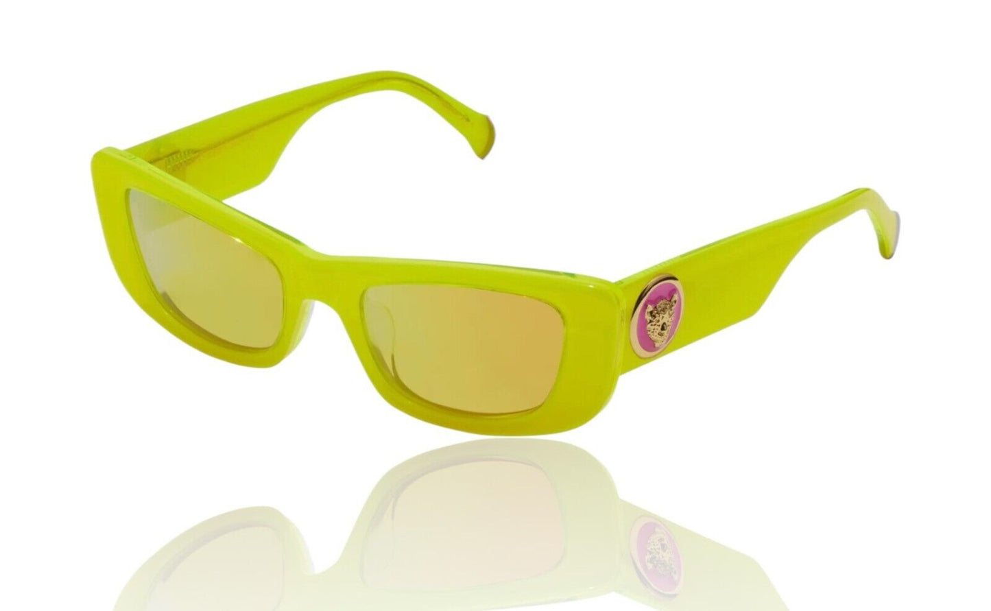 Camilla Ciao Ciao Sunglasses | Neon Yellow Acetate/Gold Jag, Rectangle, Mirrored