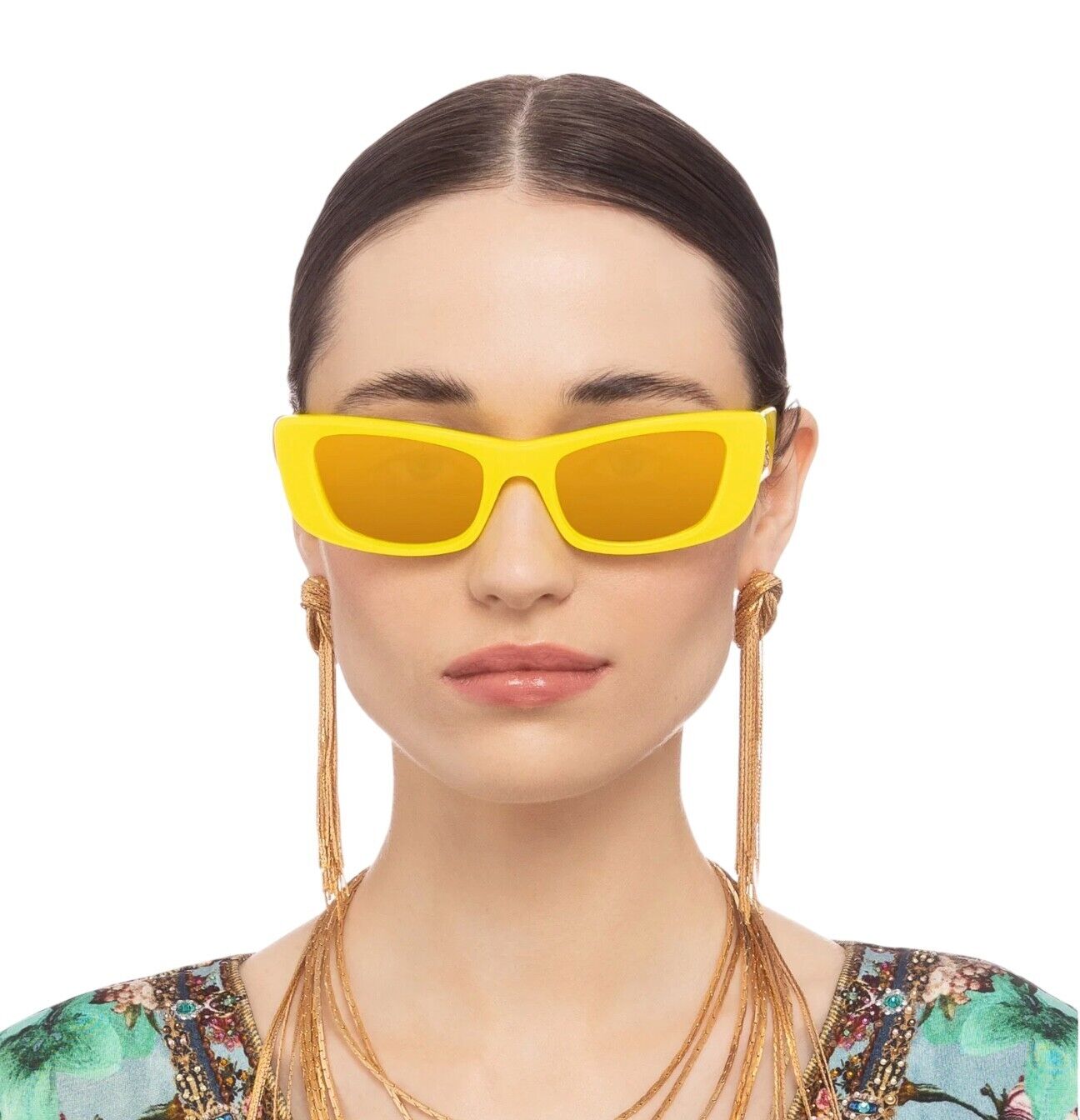 Camilla Ciao Ciao Sunglasses | Neon Yellow Acetate/Gold Jag, Rectangle, Mirrored