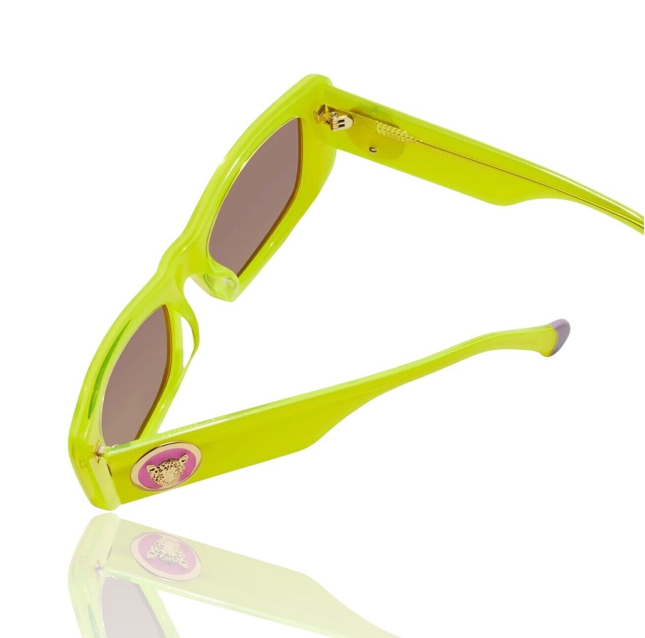 Camilla Ciao Ciao Sunglasses | Neon Yellow Acetate/Gold Jag, Rectangle, Mirrored