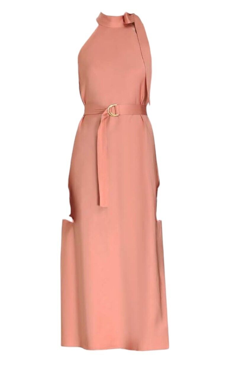 Zimmermann Neck Tie Bias Dress | Lipstick/Peach/Pink, Belt, Linen/Viscose