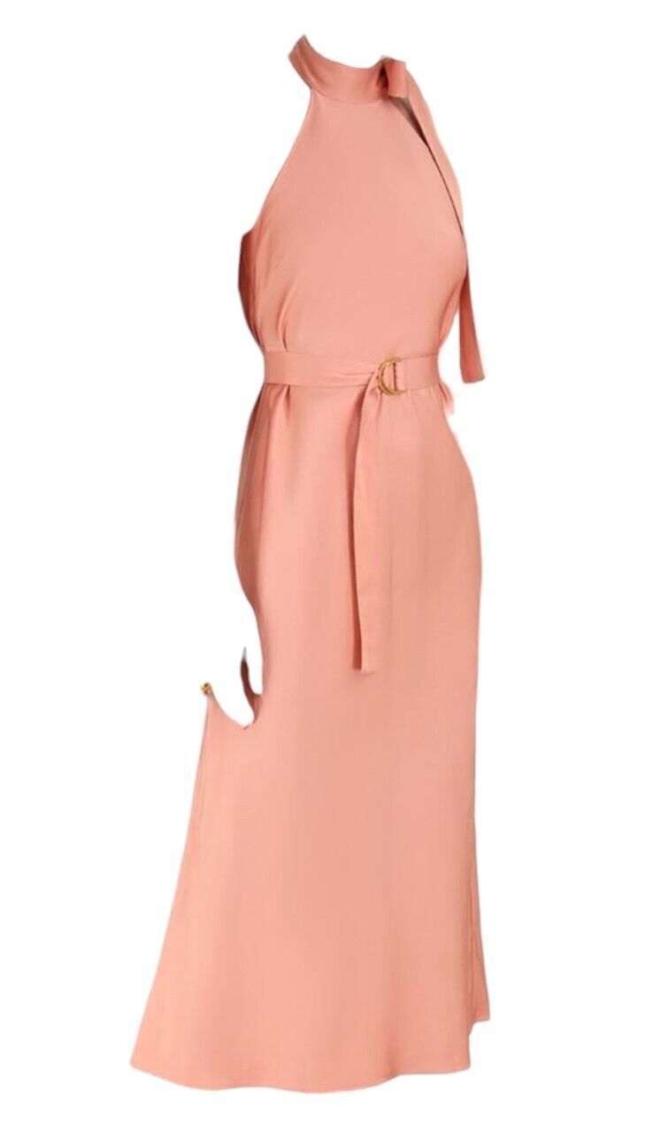 Pre-Owned Zimmermann Women's Peach Dupion Neck Tie Detail Midi Dress Pre-Owned Zimmermann Women's Peach Dupion Neck Tie Detail Midi Dress