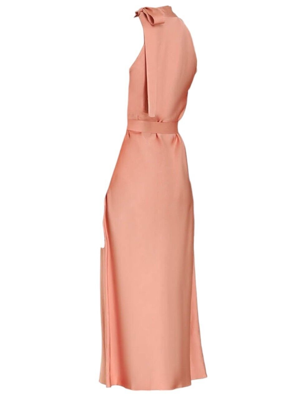 Zimmermann Neck Tie Bias Dress | Lipstick/Peach/Pink, Belt, Linen/Viscose