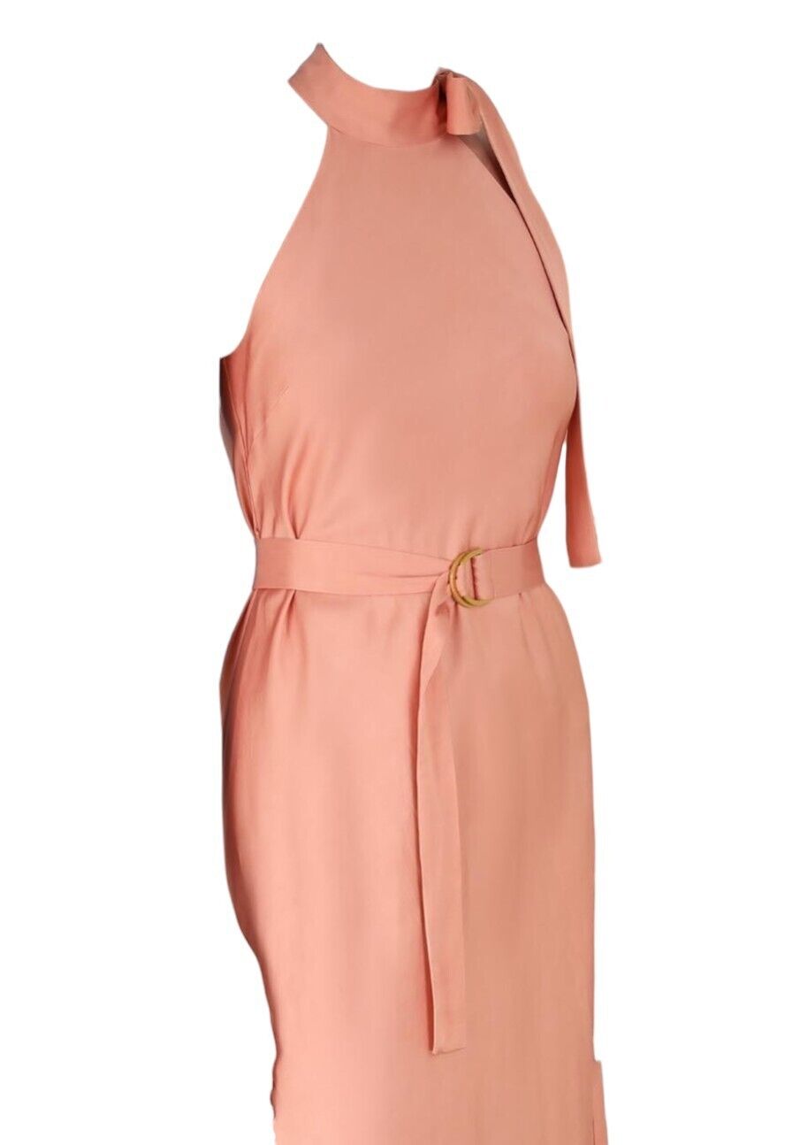 Zimmermann Neck Tie Bias Dress | Lipstick/Peach/Pink, Belt, Linen/Viscose