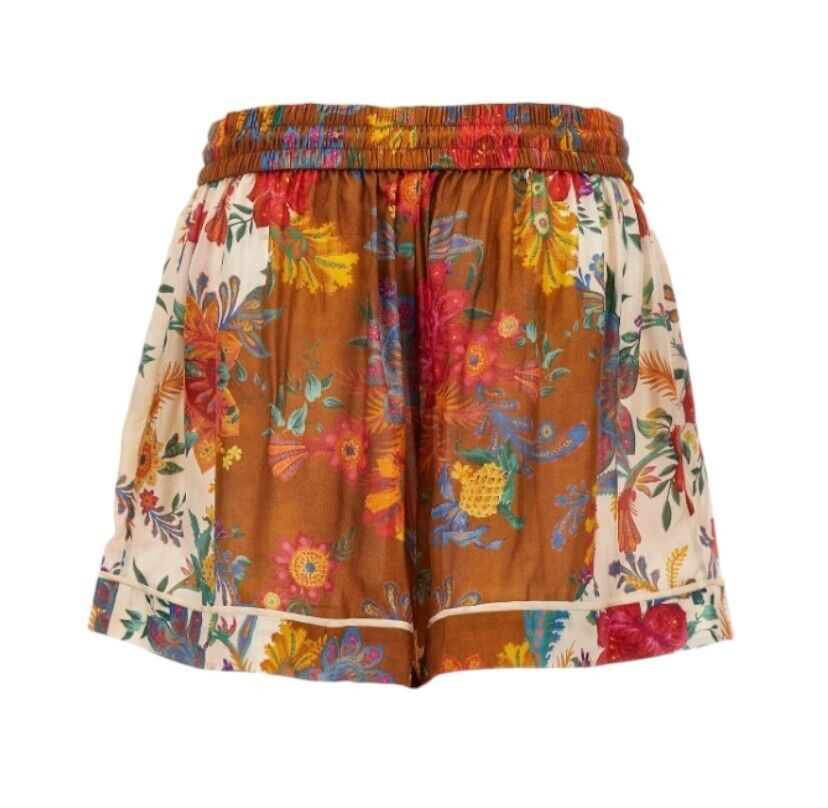 Zimmermann Ginger Relaxed Short |Cream/Brown Floral, 100% Silk, Drawstring Waist