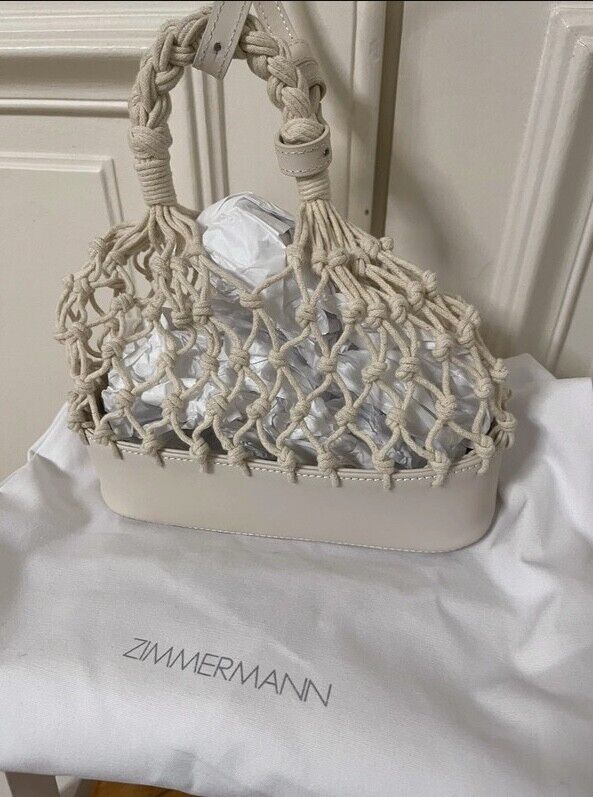 Zimmermann Mini Fisherman's Tote Bag |Handbag, Cream/Milk, Leather, Macrame Rope