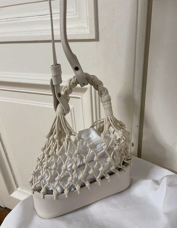 Zimmermann Mini Fisherman's Tote Bag |Handbag, Cream/Milk, Leather, Macrame Rope