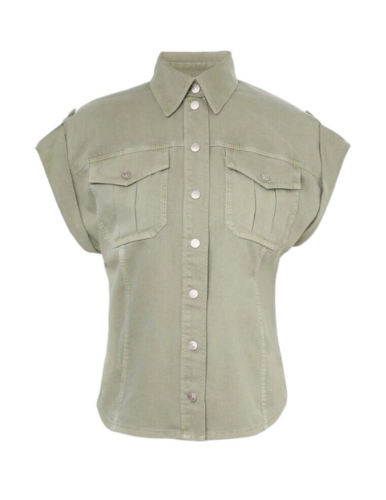 Zimmermann August Denim Utility Shirt | Khaki Denim, Pockets, Shoulder Tabs