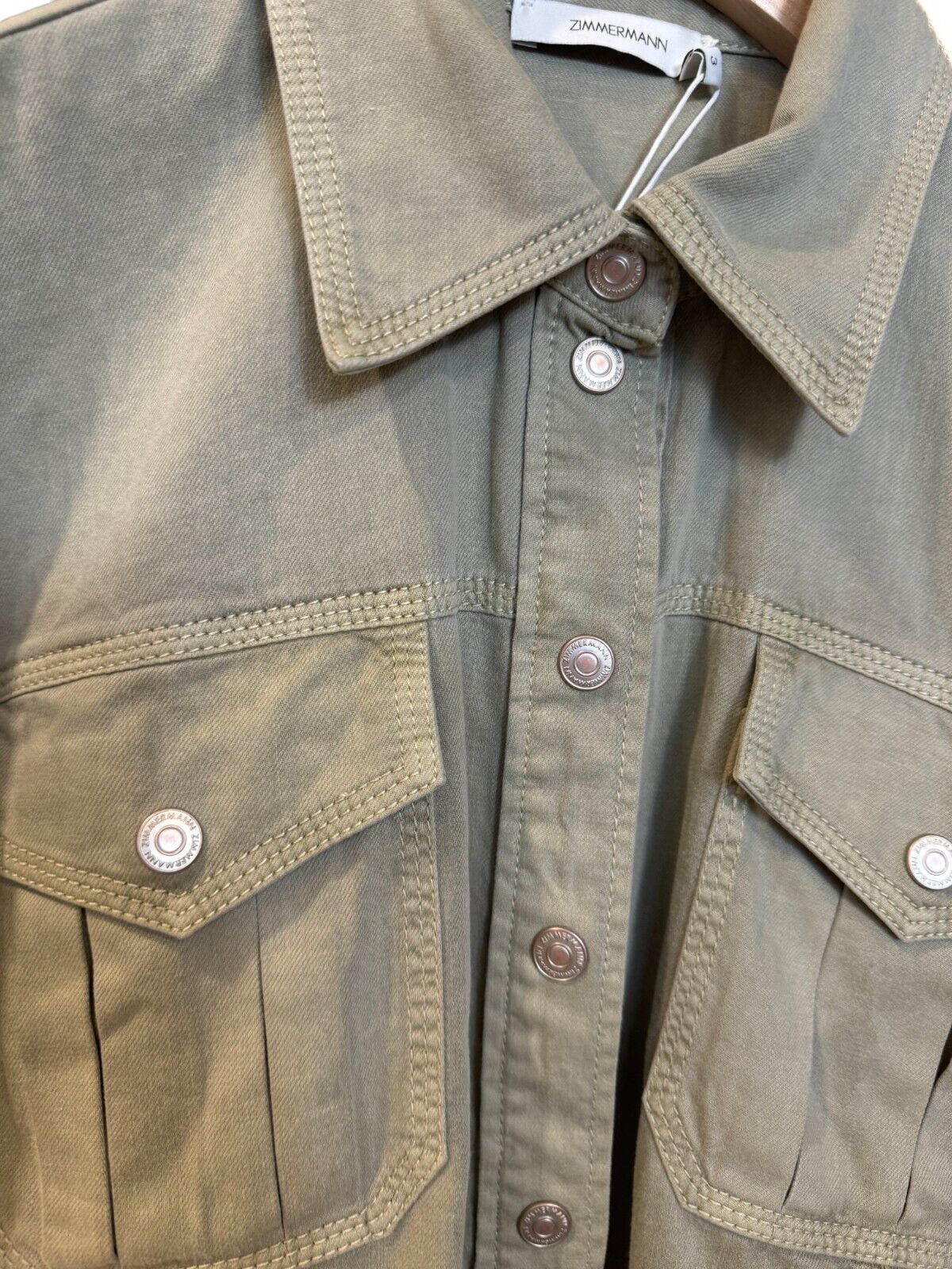 Zimmermann August Denim Utility Shirt | Khaki Denim, Pockets, Shoulder Tabs