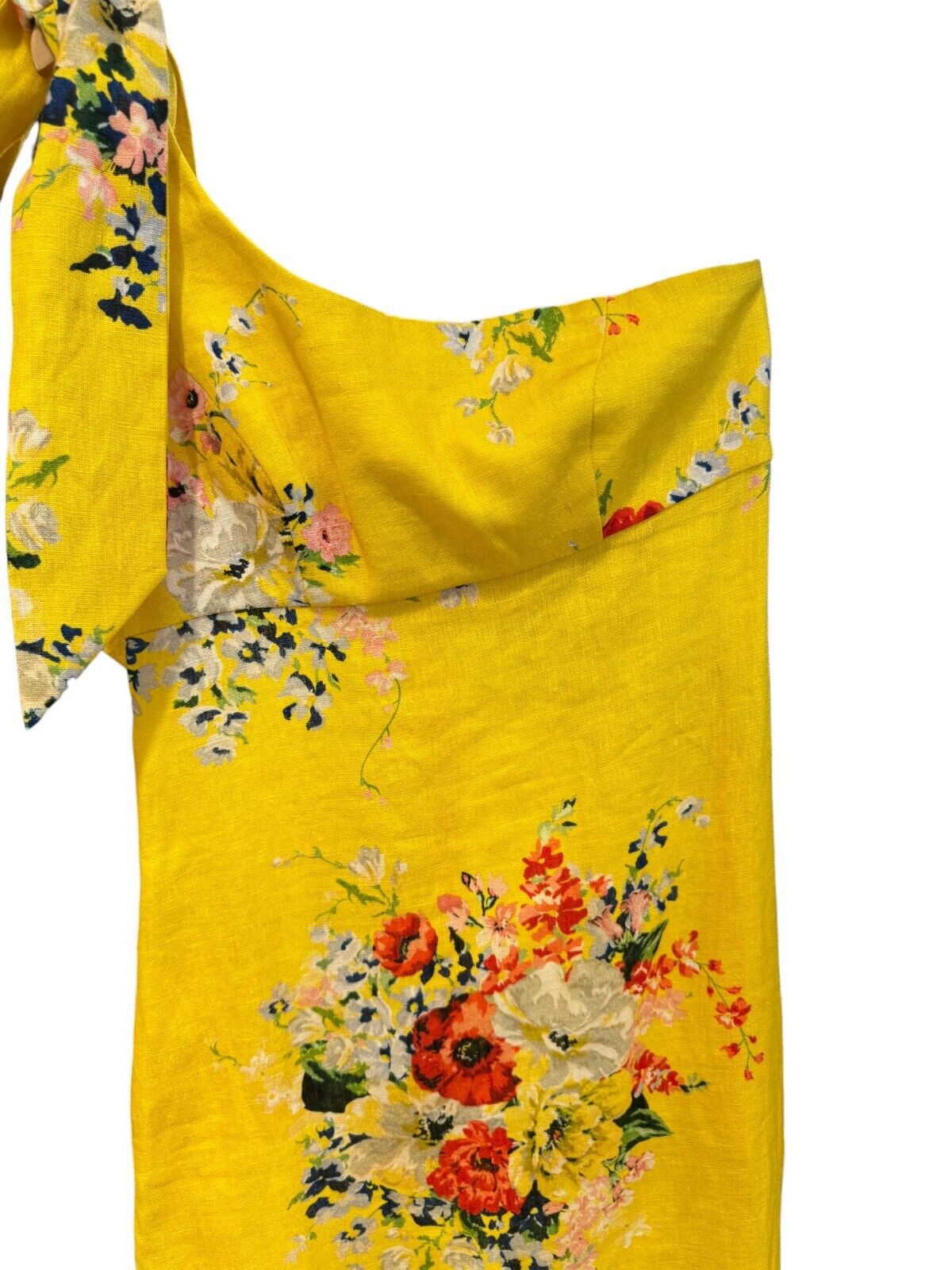 Zimmermann Alight Asymmetric Midi Dress | Yellow Floral, One Shoulder Tie, Linen