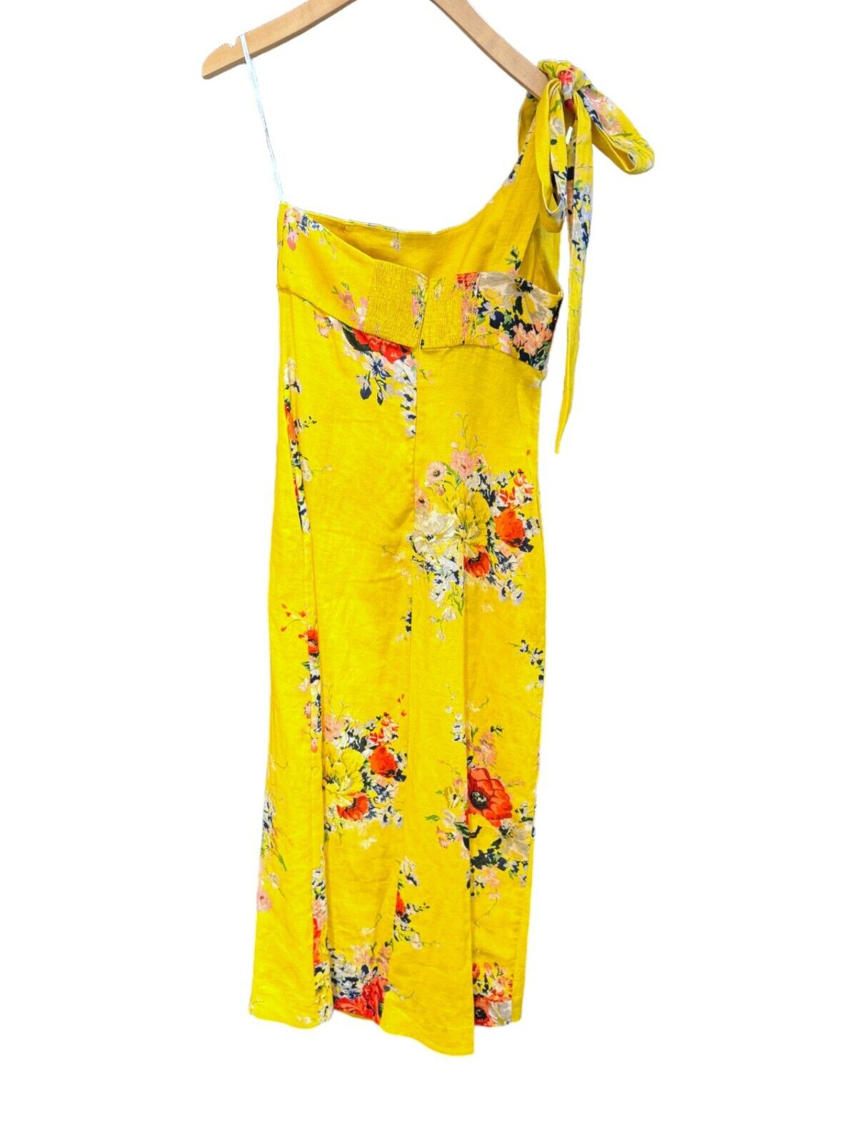 Zimmermann Alight Asymmetric Midi Dress | Yellow Floral, One Shoulder Tie, Linen