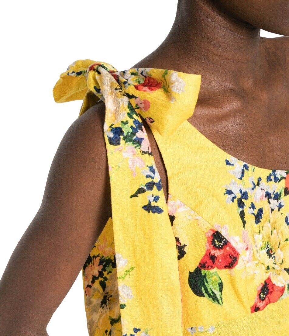 Zimmermann Alight Asymmetric Midi Dress | Yellow Floral, One Shoulder Tie, Linen