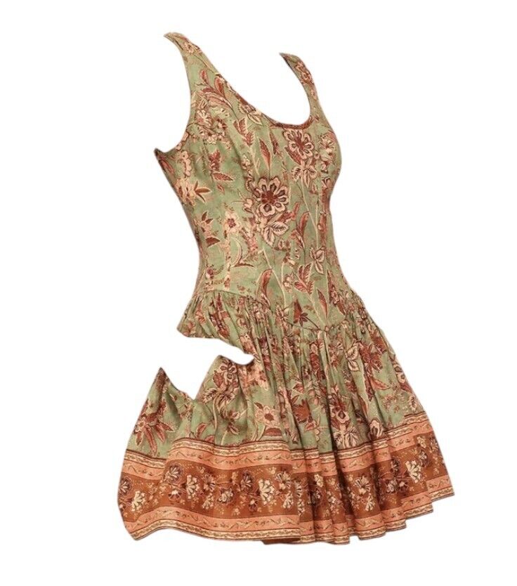 Zimmermann Junie Panelled Mini Dress |Khaki/Brown Floral, Open Back, Fit & Flare