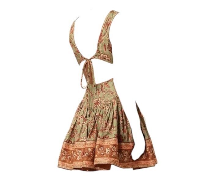 Zimmermann Junie Panelled Mini Dress |Khaki/Brown Floral, Open Back, Fit & Flare