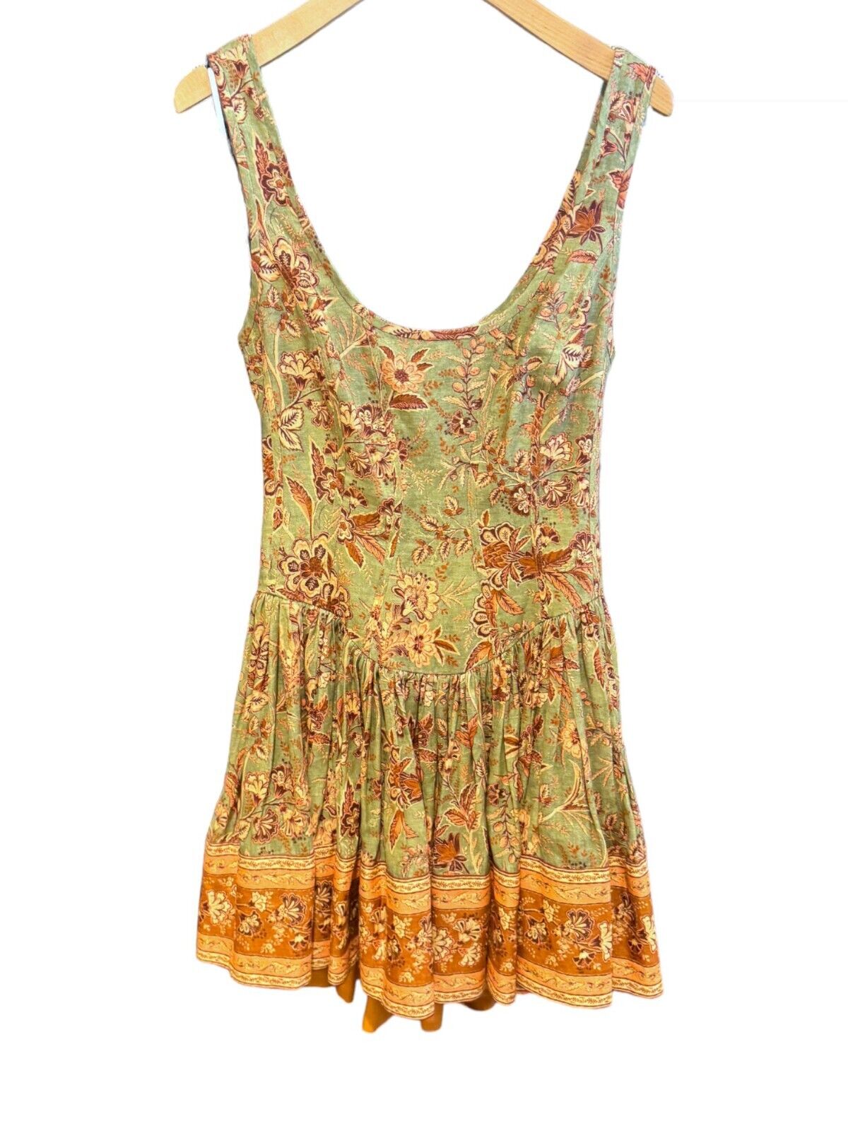 Zimmermann Junie Panelled Mini Dress |Khaki/Brown Floral, Open Back, Fit & Flare